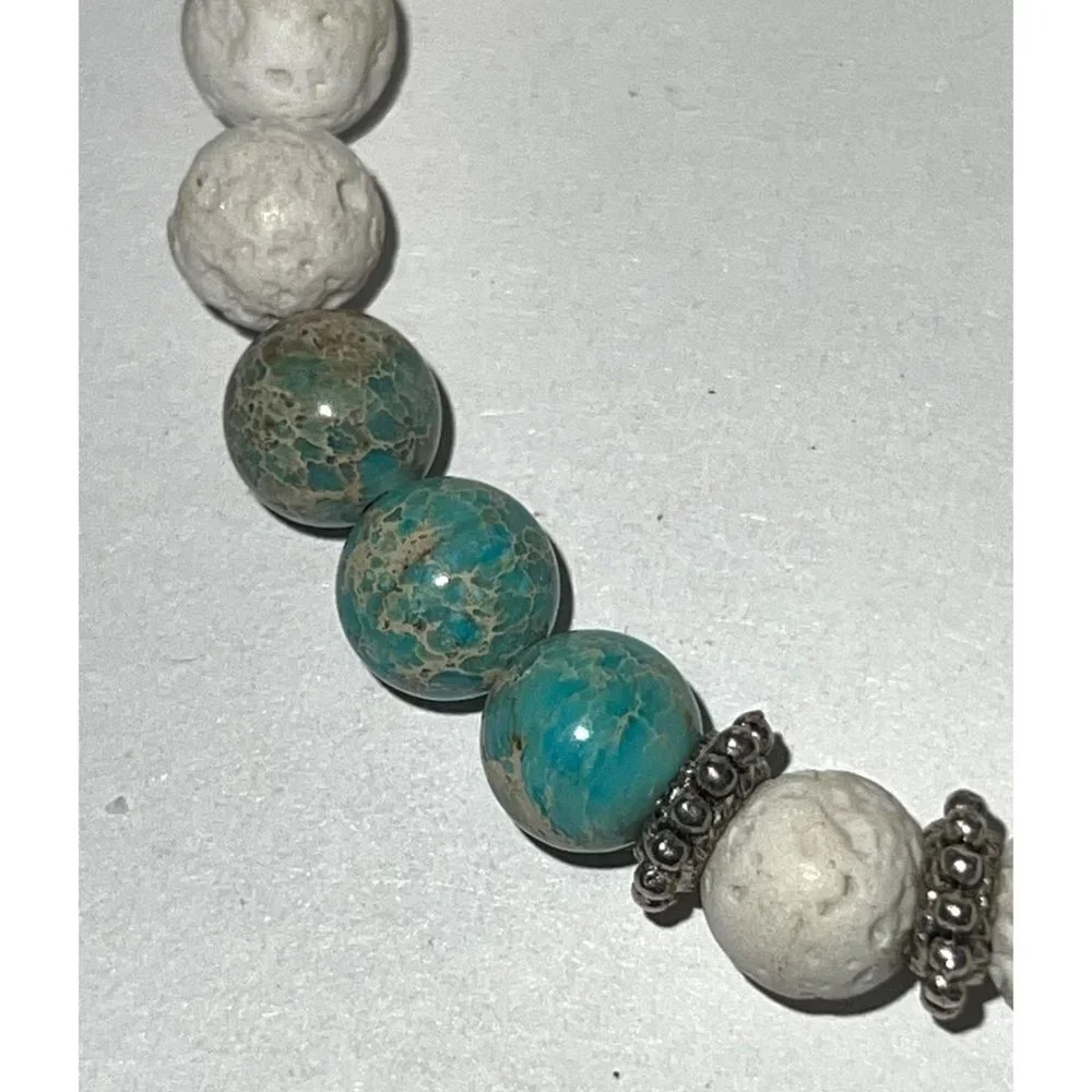 White Lava Rock & Turquoise Bead Stretch Bracelet -- NEW